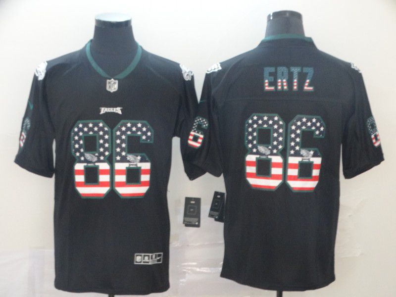Men Philadelphia Eagles 86 Ertz Black Nike USA Flag Fashion Black Color Rush Limited Jersey